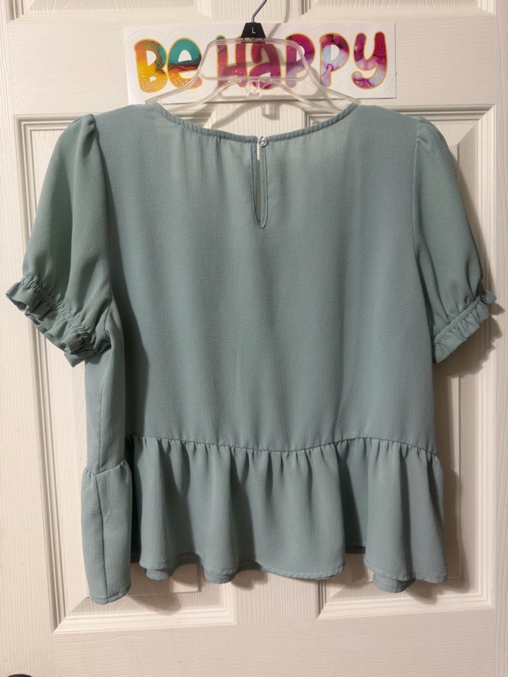 Hippie Rose Sage Green Ruffle Peplum Puff Sleeve Top - Picture 3 of 3